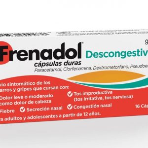El Frenadol descongestivo es un antigripal que mejora los síntomas del resfriado,fiebre,tos,congestión nasal.Mayores de 14 años.